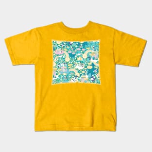 The secret map of Unicorns Village I // turquoise background Kids T-Shirt